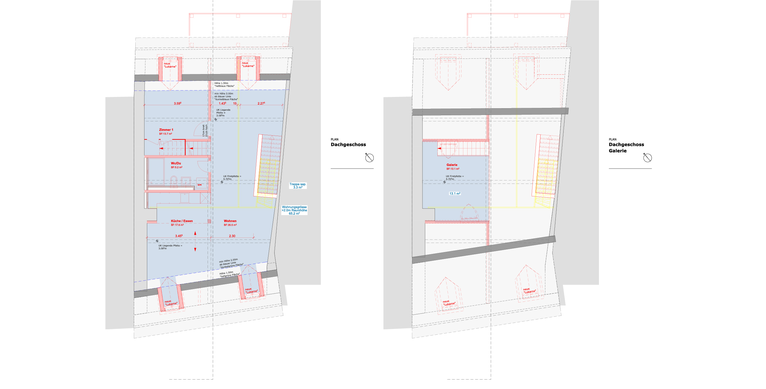 Grundriss Dachgeschoss, Wohnung 401, 2.5 Zimmer, 90 m²